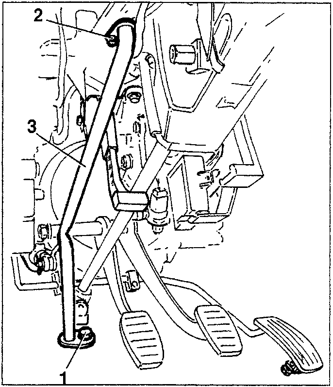 Steering column crossmember with numbered parts 1, 2, and 3