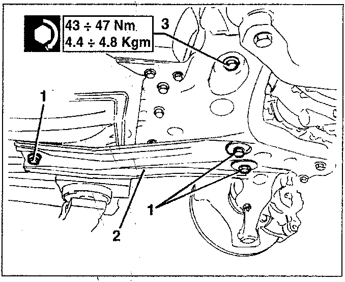 Front crossmember reinforcement struts and steering box with torque specification box