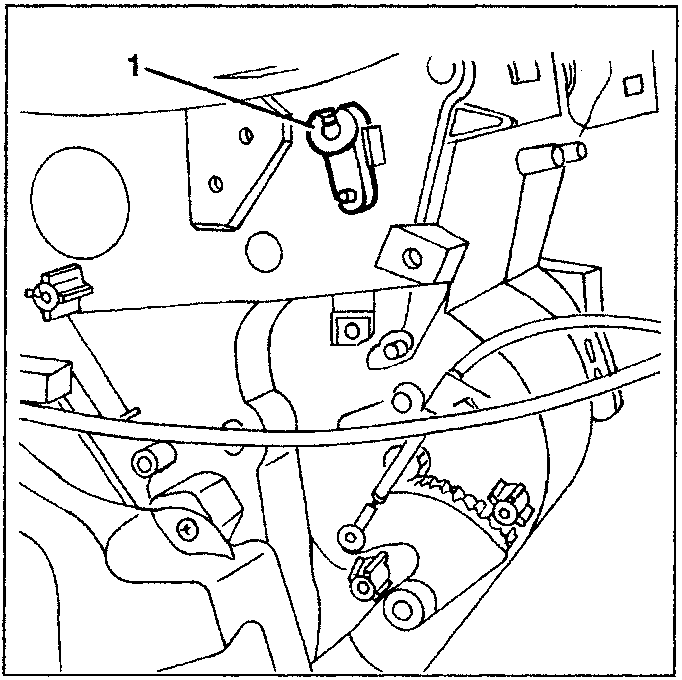 Diagram showing the removal of an air distribution upper port control linkage from an engine bay, with part 1 indicating the linkage being removed.