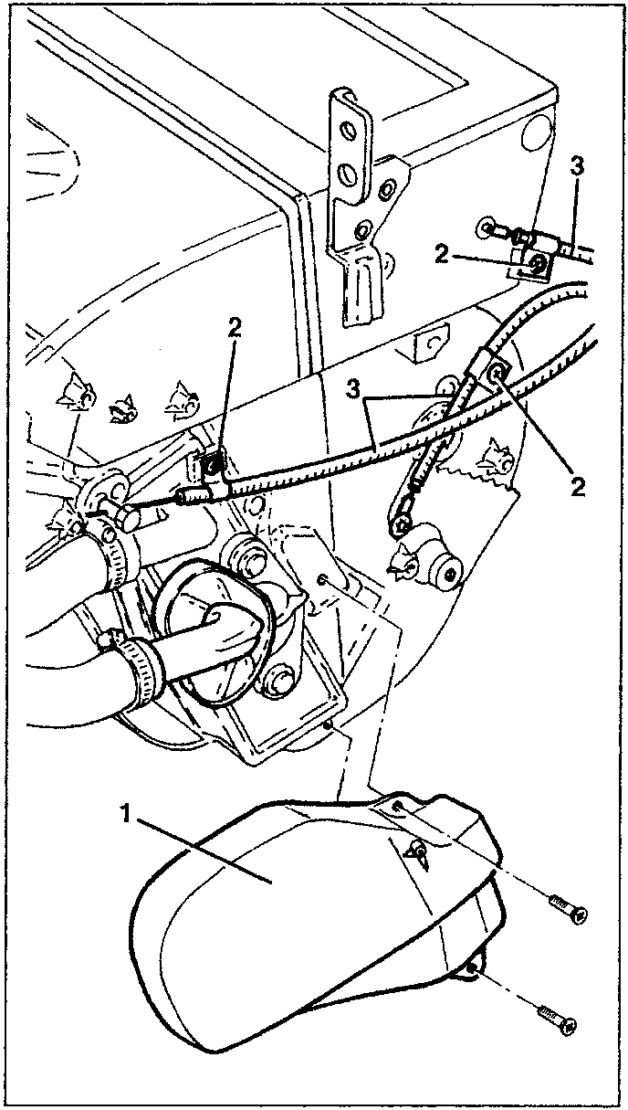 Diagram showing side guard, cables, and bowden cables labeled 1, 2, 3.