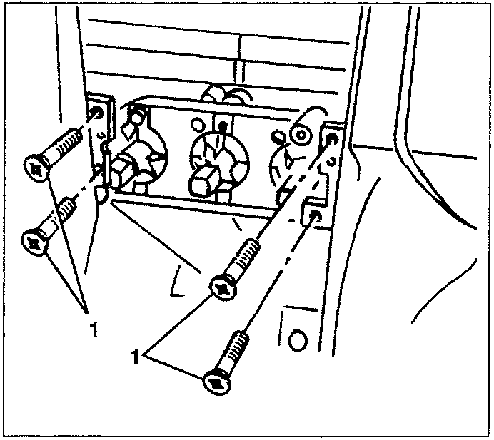 Diagram showing climate control unit with four screws labeled 1 and electrical connections.