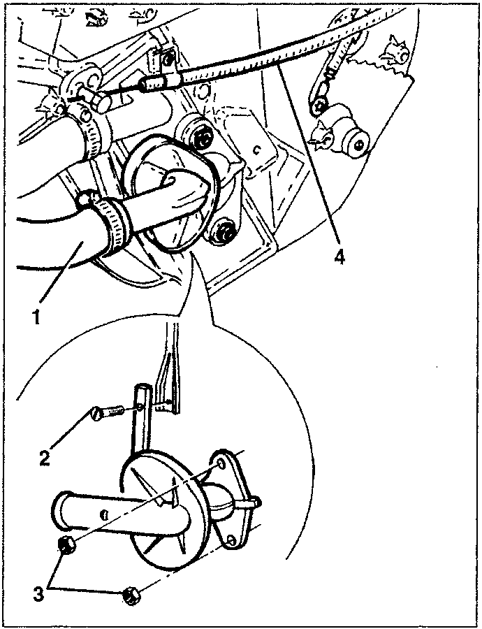Diagram showing components 1, 2, 3, and 4 of a recirculation port control motor setup.