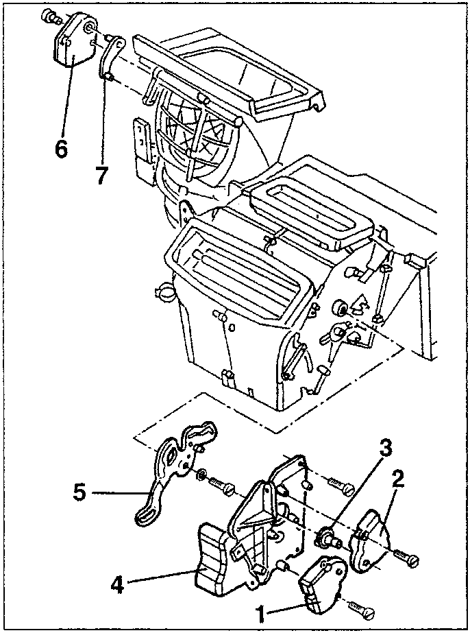 Diagram showing disassembly of control lever and linkage components with numbered parts 1, 2, 3, 4, 5, 6, 7