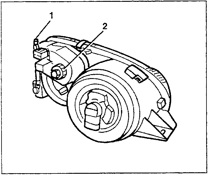 Diagram showing headlamp components with labels 1 and 2