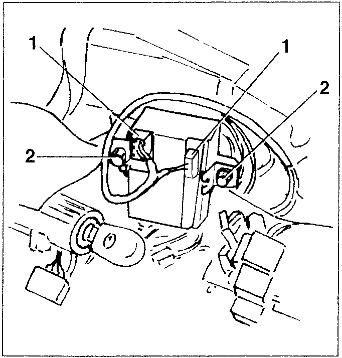Power window control unit with two screws and electrical connections shown.