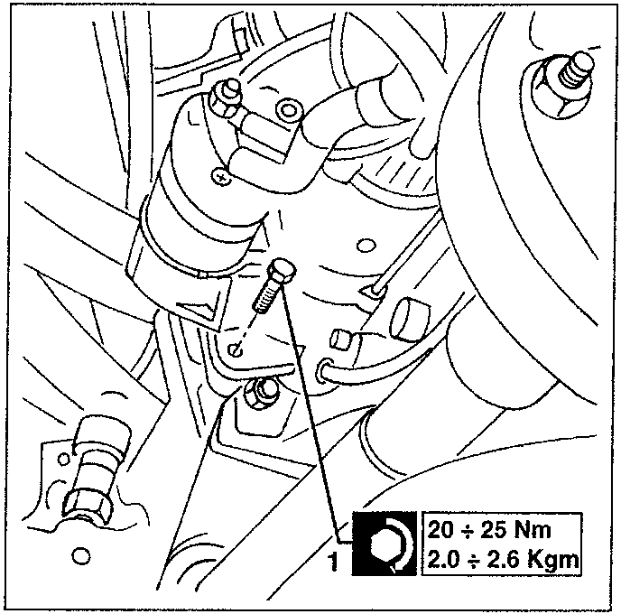 Diagram showing three screws fastened to gearbox with torque specification 20 ÷ 25 Nm (2.0 ÷ 2.6 Kgm)