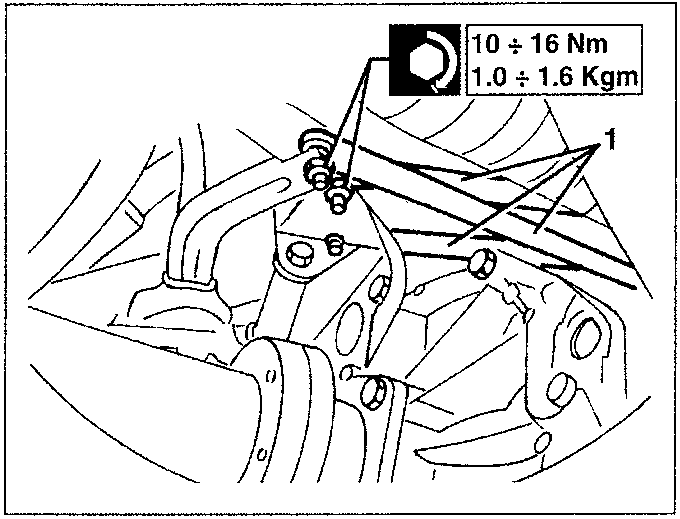 Diagram showing tie-rod disconnection with torque specification 10 ÷ 16 Nm (1.0 ÷ 1.6 Kgm)