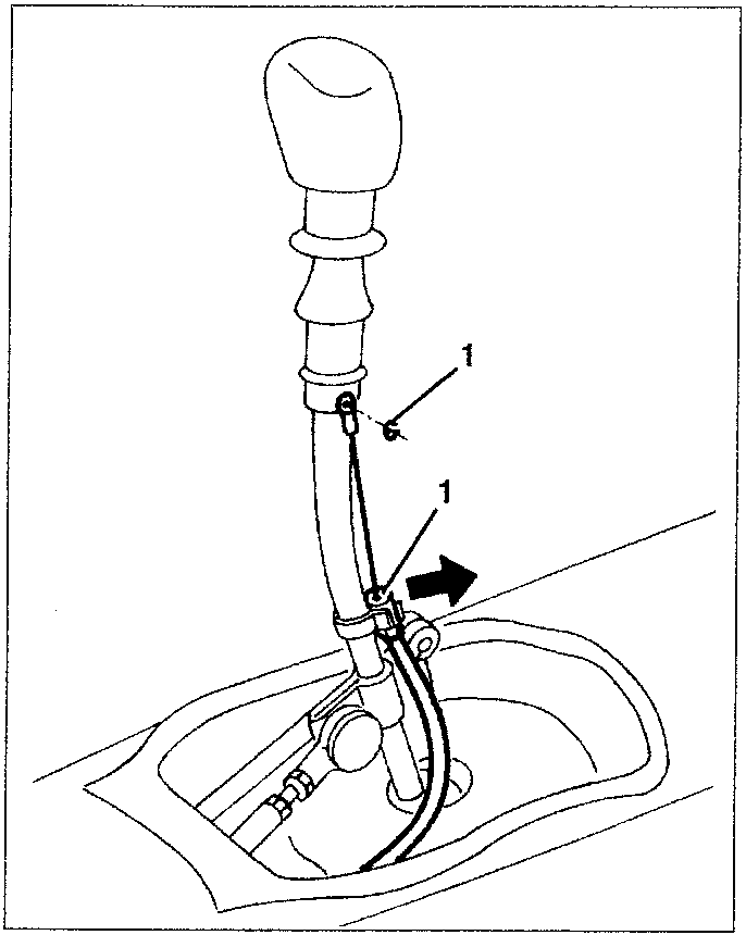 Diagram showing reversing gear release cable connection at gear lever