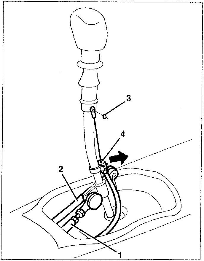 Diagram showing gearshift lever with cables disconnected