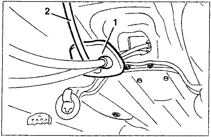Diagram showing cable lead grommet removal under car