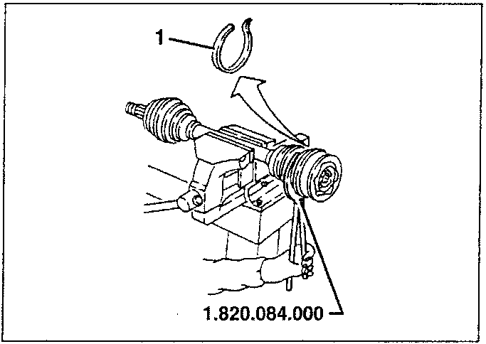Diagram showing installation of outer boot fastening clamp using tool 1.820.084.000.