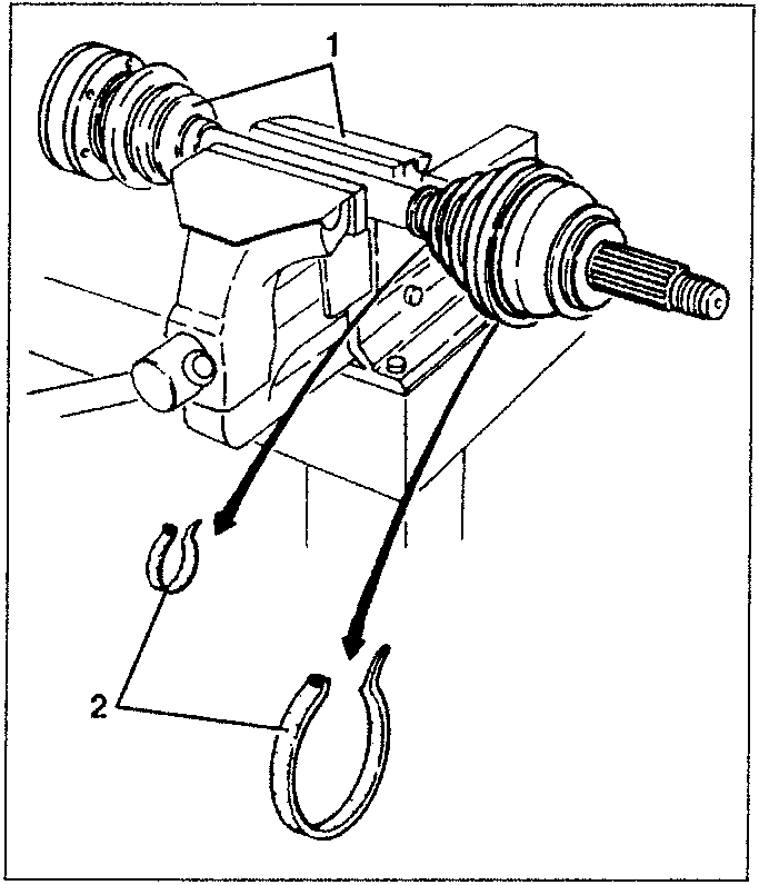 Diagram showing removal of two boot fastening clamps from the wheel side constant velocity joint.