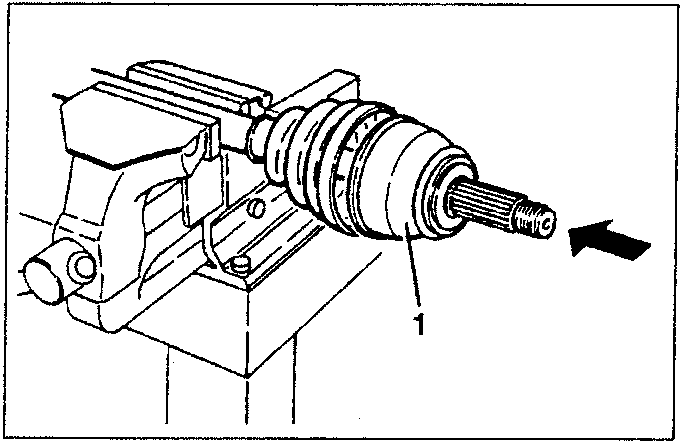 Diagram showing installation of constant velocity joint into housing