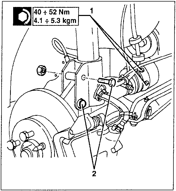 Diagram showing slackening bolts on right upright and disconnecting CV joint