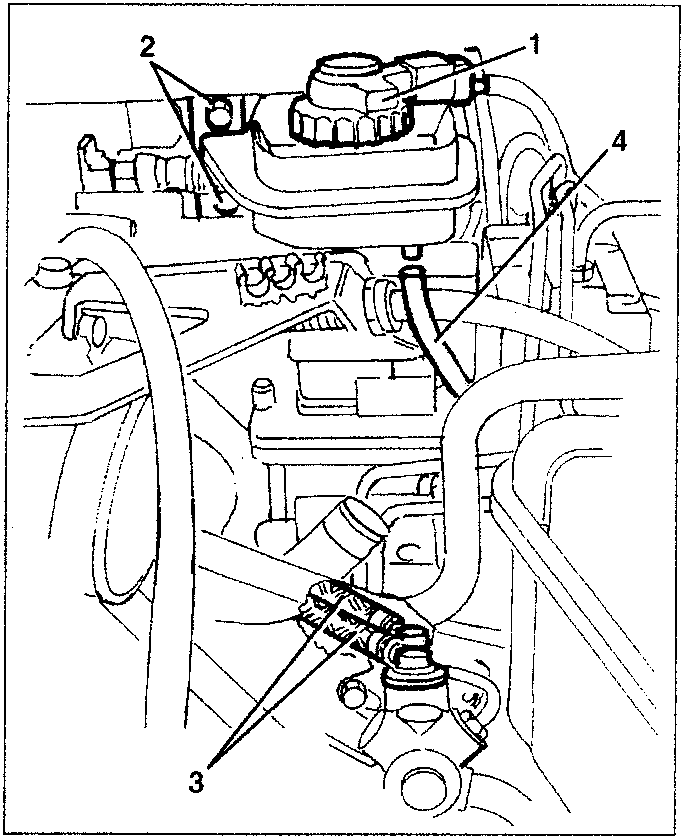Diagram showing clutch circuit pipe disconnection and reservoir removal