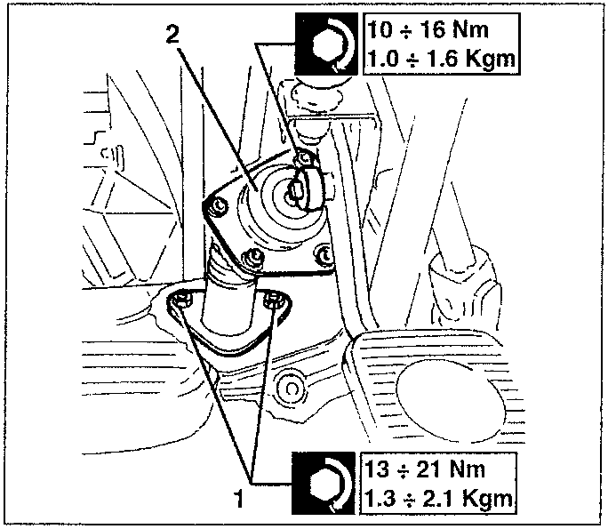 Servobrake pump removal diagram showing nuts and torque values