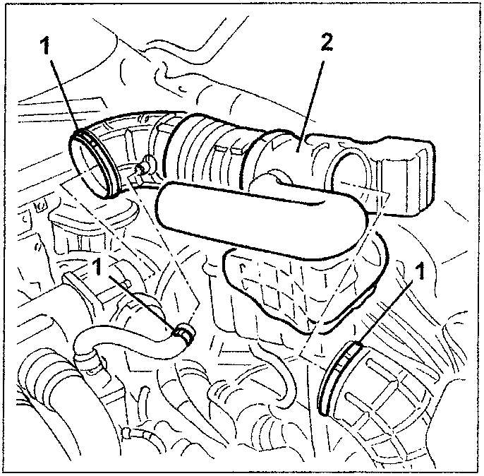 Diagram showing engine components with numbered parts 1 and 2.