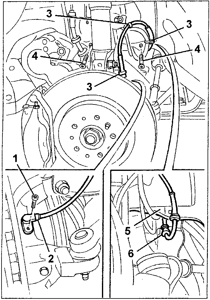 Diagram showing brake components with numbered parts 1, 2, 3, 4, 5, 6.
