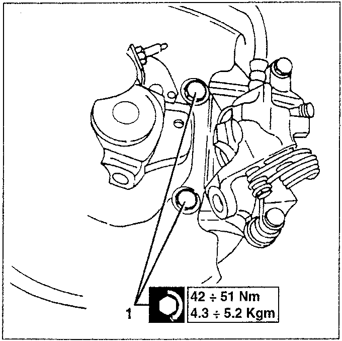 Brake caliper with two screws and torque specification box