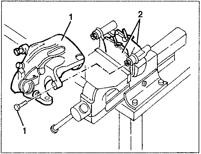 Brake caliper with brake pads removed