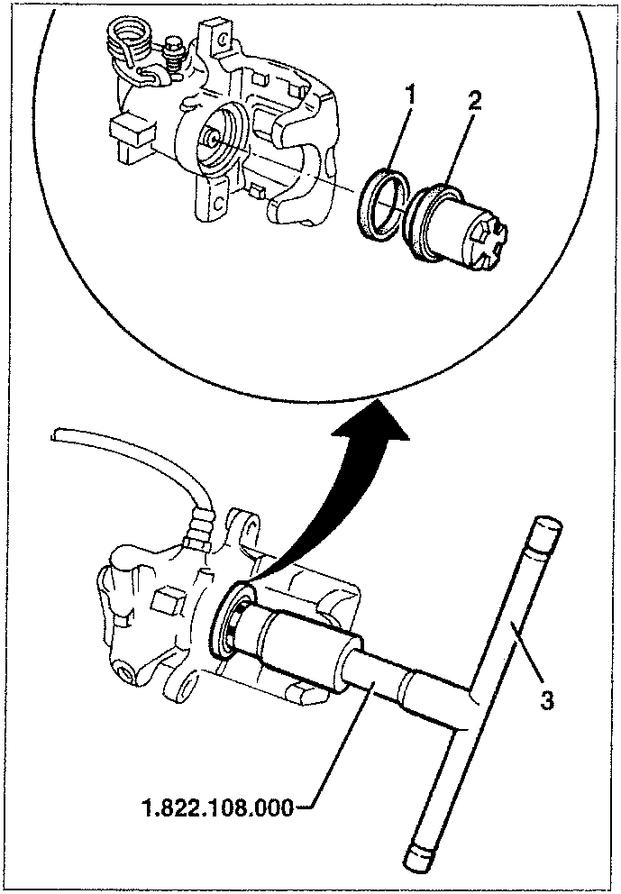 Diagram showing reassembly of brake caliper components