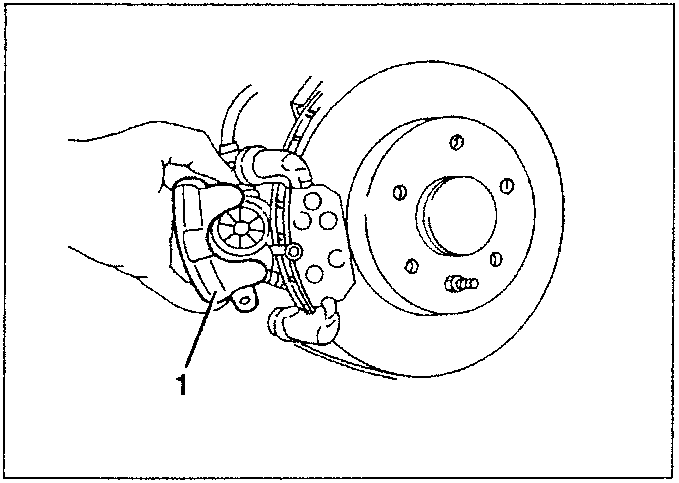 Rear brake caliper with piston being moved back using tool 1.822.108.000