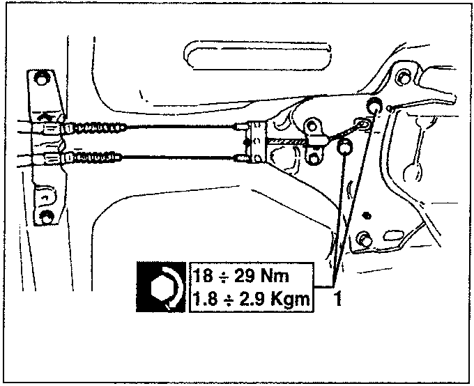 Diagram showing the control cable and adjustment nut with torque specification