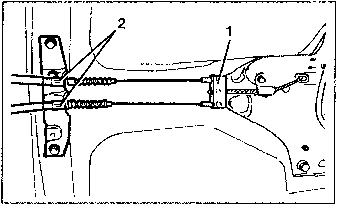 Rear parking brake cables disconnected from calipers and body bracket