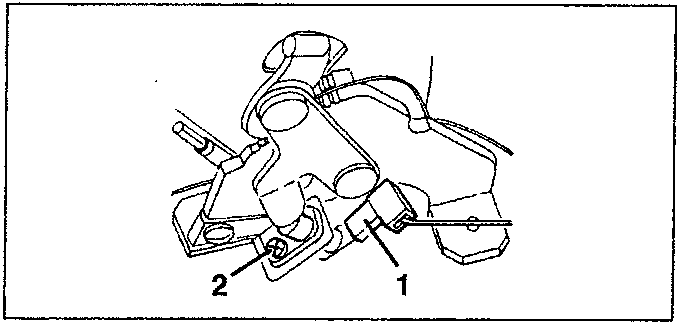 Diagram showing handbrake warning switch with parts labeled 1 and 2