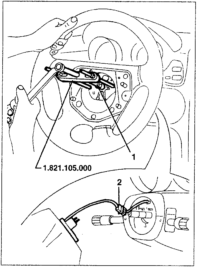 Steering wheel removal with tool 1.821.105.000 and clock spring disconnection