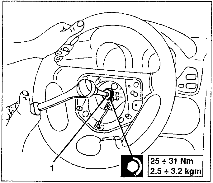 Steering wheel removal with tool 1.821.105.000 and torque specification