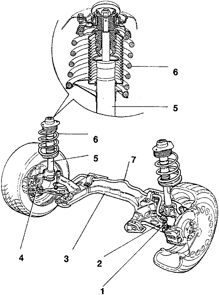 Front suspension diagram showing components 1 through 7