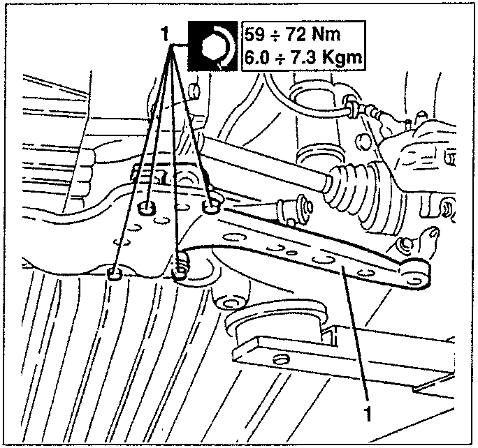 Wishbone removal diagram showing bolts and torque specification