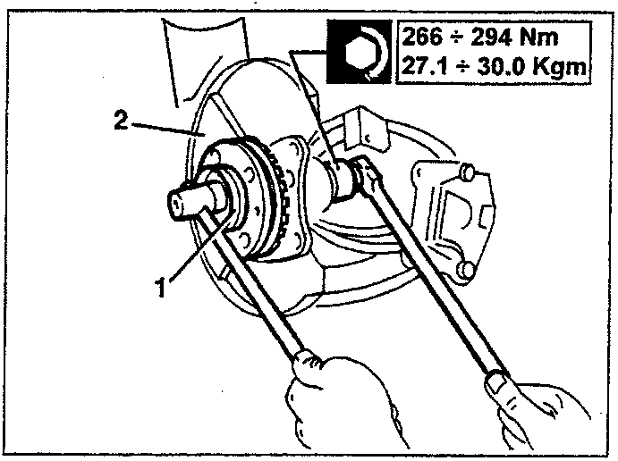 Diagram showing hub, hub fastening nut, and wrench applying torque.