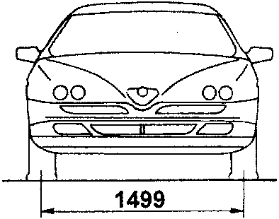 Front view of the vehicle with width dimension 1499
