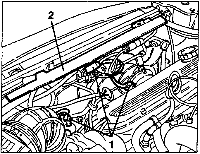 Engine bay showing cooling fans and electrical connections