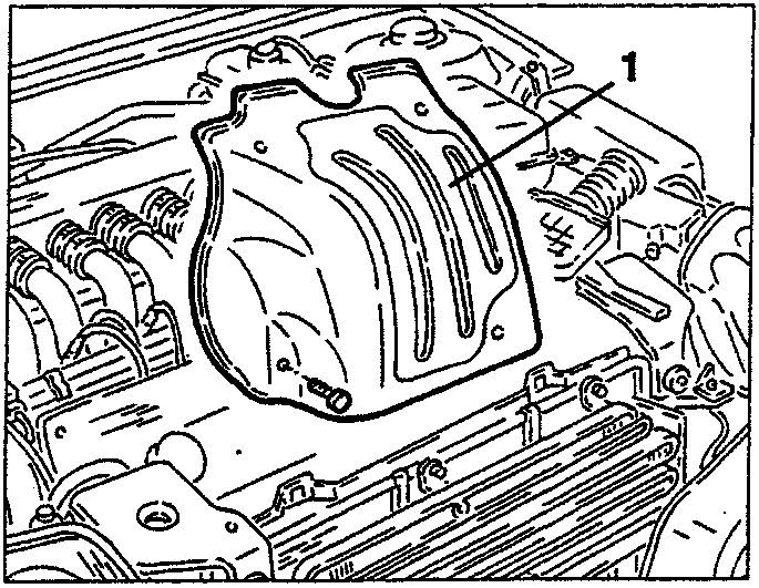 Heat shield being removed from exhaust manifolds