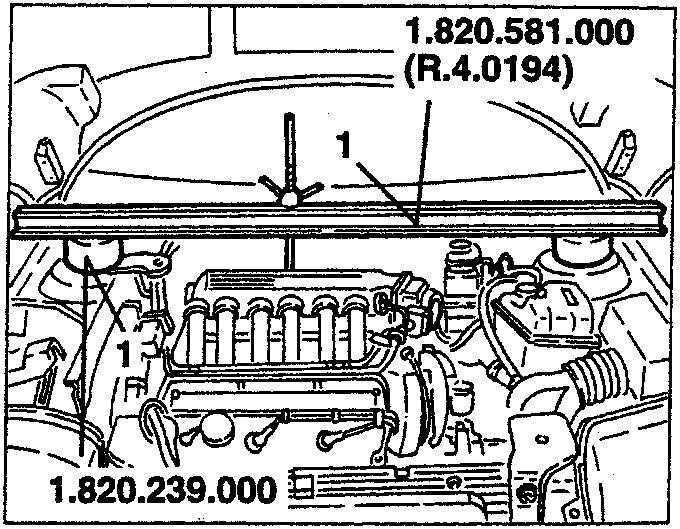 Crossrail installation diagram showing labeled parts 1, 1.820.581.000 (R.4.0194), 1.820.239.000