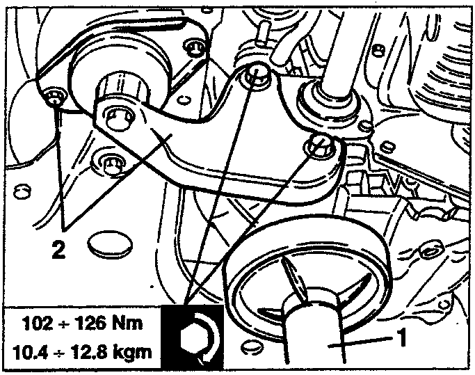 Hydraulic jack positioned under gearbox with torque specification