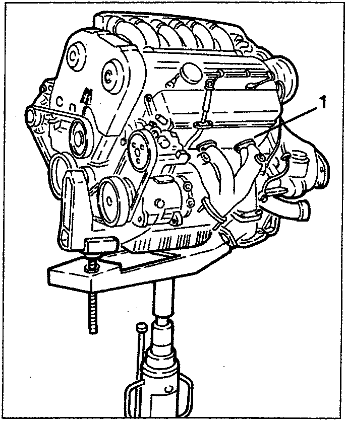 Power unit being removed with hydraulic jack
