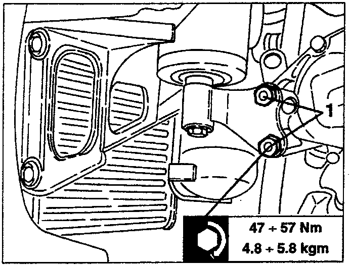 Power unit support screws on gearbox side