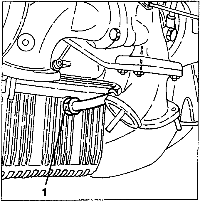 Close-up of engine oil return pipe connection to sump