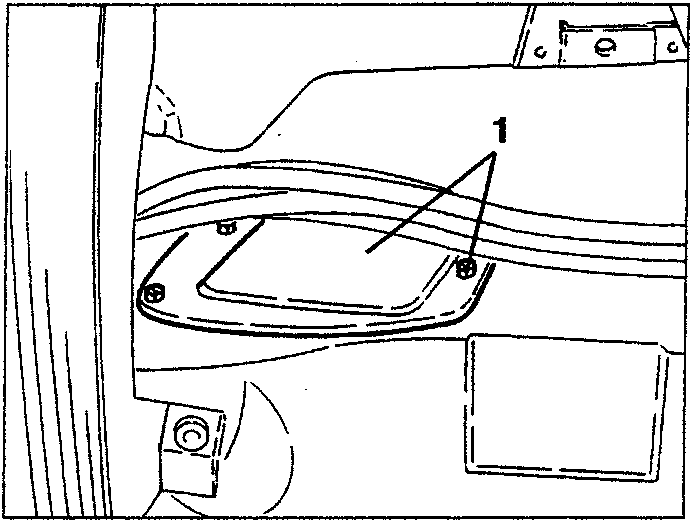 Diagram showing the fuel tank positioned under the rear seat, with a label pointing to part 1.