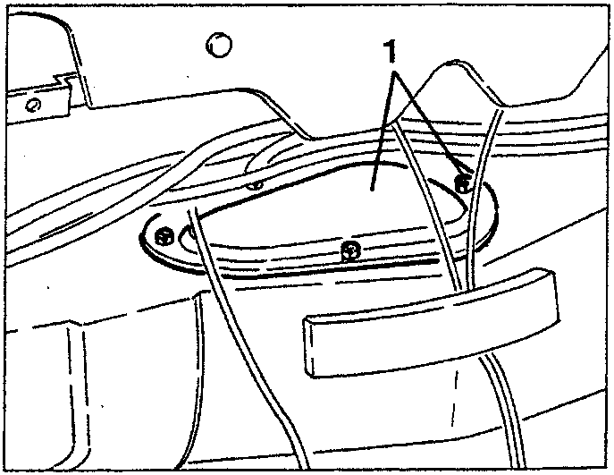 Diagram showing the fuel pump and fuel level gauge access area, with label 1 pointing to a component.
