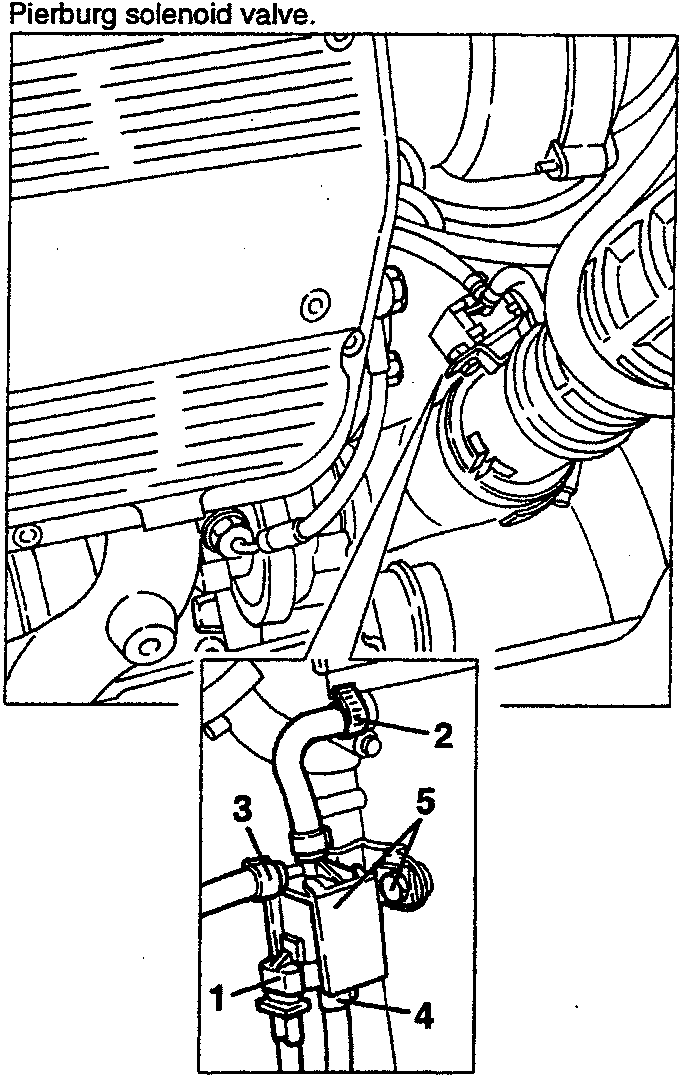 Pierburg solenoid valve with connected pipes and bolts