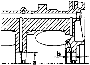 Crankcase section with main journal a and shoulder b