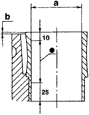 Cylinder liner, diameter a, projection b, check area between 10 and 25 mm