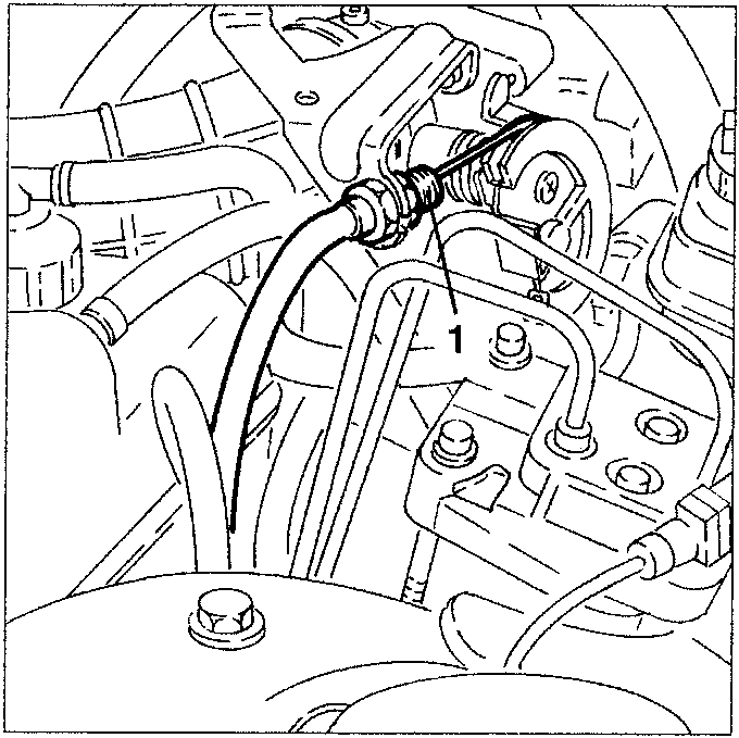 Engine diagram showing accelerator cable disconnection