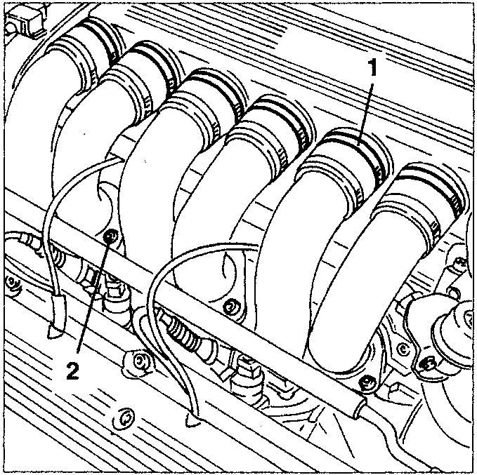 Engine diagram showing air supply ducts and cylinder head supply ducts with clamps and screws loosened