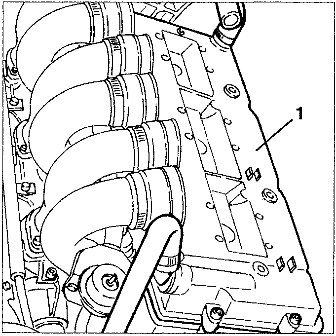 Engine cover with screws and labeled part 1